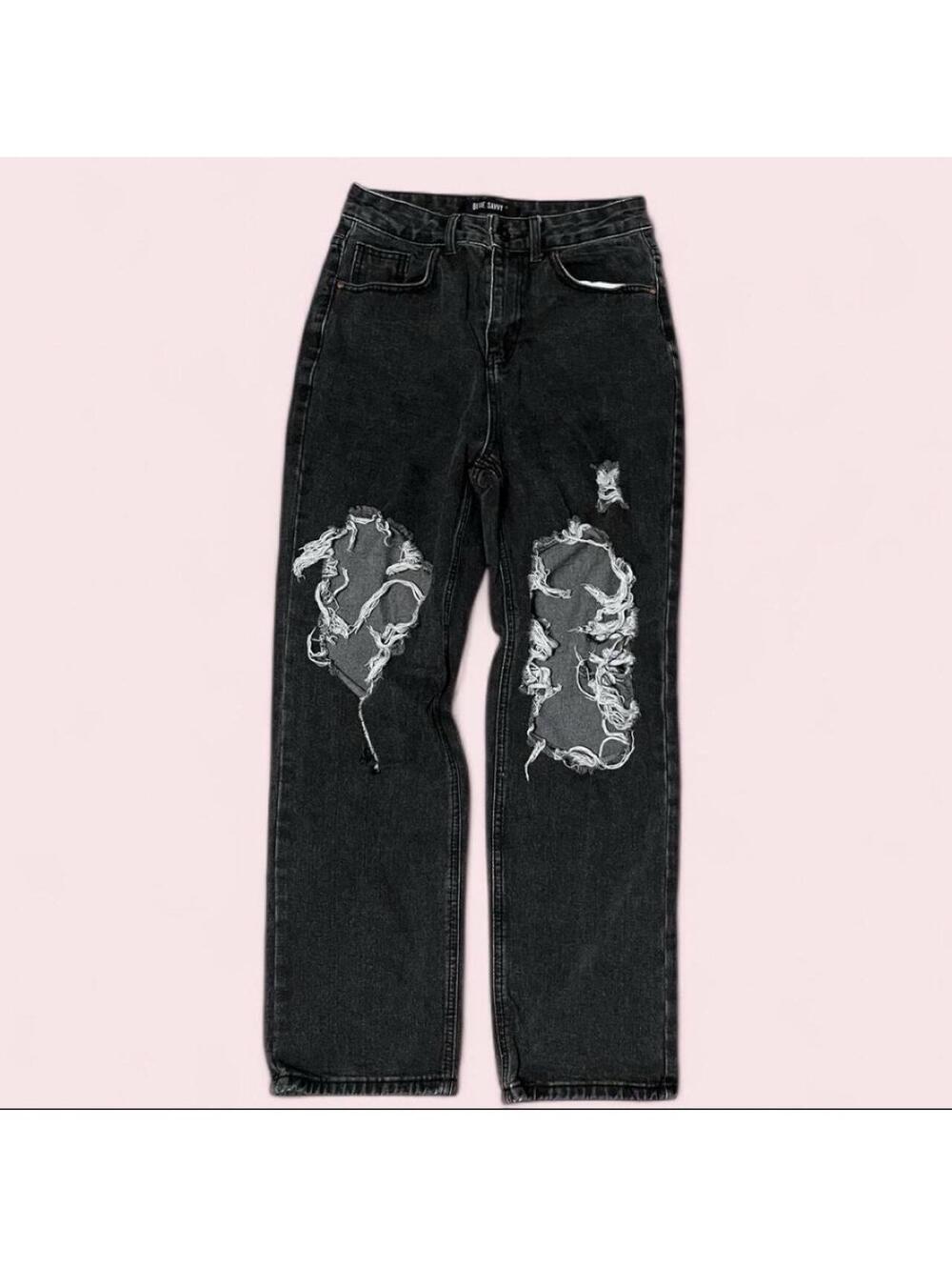 28, Black ripped straight leg skater denim jeans